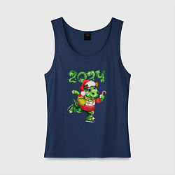 Майка женская хлопок Новогодний дракон 2024, цвет: тёмно-синий