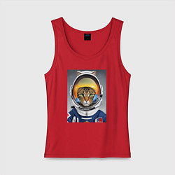 Майка женская хлопок Кот в костюме астронавта, цвет: красный