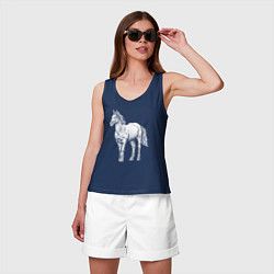 Майка женская хлопок Белая лошадь стоит, цвет: тёмно-синий — фото 2