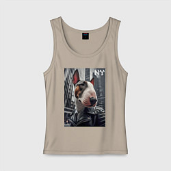 Майка женская хлопок Dude bull terrier in New York - ai art, цвет: миндальный