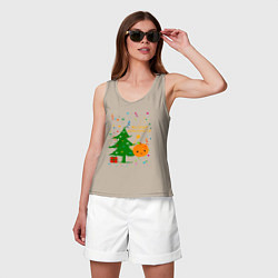 Майка женская хлопок Новогодняя мандаринка, цвет: миндальный — фото 2