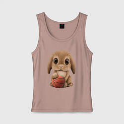 Майка женская хлопок Кролик баскетболист, цвет: пыльно-розовый