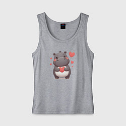 Майка женская хлопок Милый бегемотик с сердечками, цвет: меланж