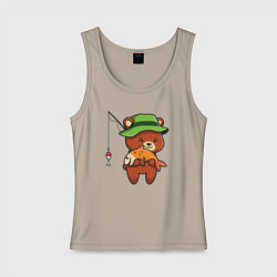 Майка женская хлопок Мишка рыбак, цвет: миндальный