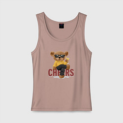 Майка женская хлопок Плюшевый медведь с коктейлем, цвет: пыльно-розовый