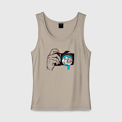 Майка женская хлопок Фотограф на природе, цвет: миндальный