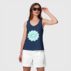Майка женская хлопок Мандала - светло салатовый цветок, цвет: тёмно-синий — фото 2