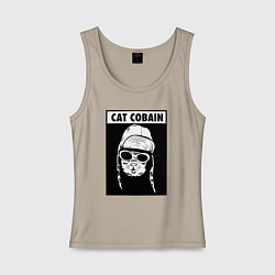 Майка женская хлопок Cat cobain, цвет: миндальный