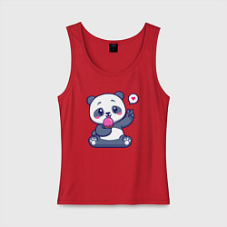 Майка женская хлопок Ice cream panda, цвет: красный