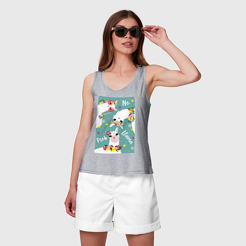 Женская майка Три ламы альпаки и цветы: no prob llama / Меланж – фото 3