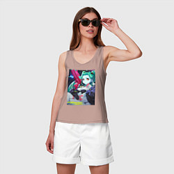 Майка женская хлопок Киберпанк Ребекка, цвет: пыльно-розовый — фото 2