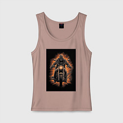 Майка женская хлопок Скелет едет на старом мотоцикле, цвет: пыльно-розовый