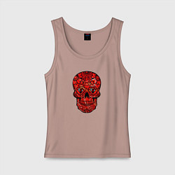 Майка женская хлопок Red decorative skull, цвет: пыльно-розовый