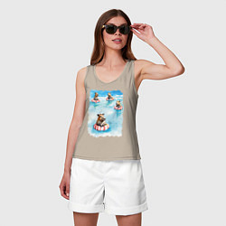 Майка женская хлопок Капибара на море, цвет: миндальный — фото 2