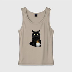 Майка женская хлопок Кот с примусом, цвет: миндальный