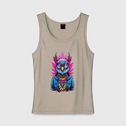 Майка женская хлопок Трендовая сова, цвет: миндальный