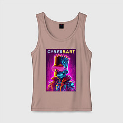 Майка женская хлопок Cyber Bart - neon glow ai art fantasy, цвет: пыльно-розовый