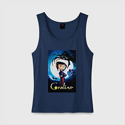 Майка женская хлопок Coraline Jones and cat, цвет: тёмно-синий