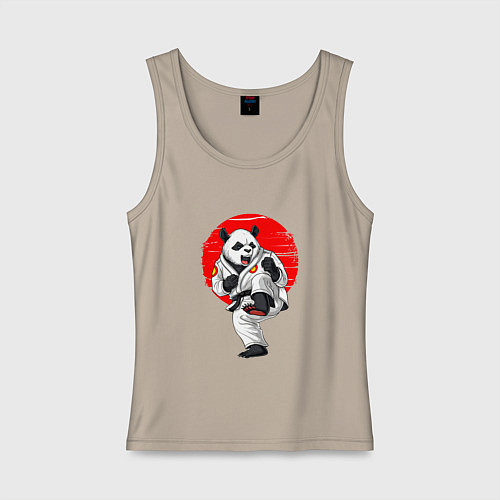 Женская майка Панда каратист в кимоно на красном фоне / Миндальный – фото 1