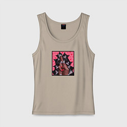 Майка женская хлопок Рука с котиками, цвет: миндальный