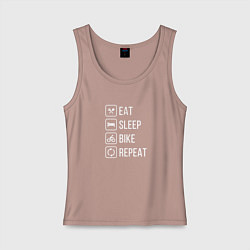 Майка женская хлопок Eat sleep bike repeat, цвет: пыльно-розовый