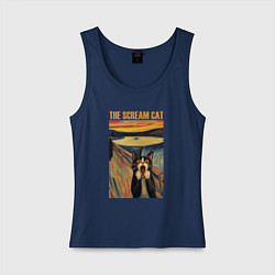 Майка женская хлопок The scream cat art, цвет: тёмно-синий