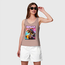 Майка женская хлопок Кибер пивозавр на фоне стены с граффити - нейроарт, цвет: пыльно-розовый — фото 2