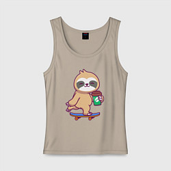 Майка женская хлопок Ленивец скейтер, цвет: миндальный