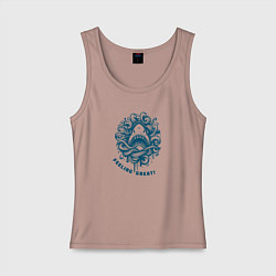 Майка женская хлопок Акула показалась в волнах, цвет: пыльно-розовый