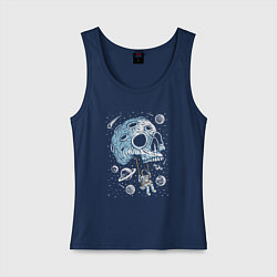 Майка женская хлопок Череп и качели в космосе, цвет: тёмно-синий