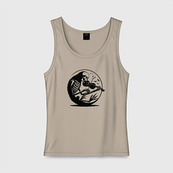 Майка женская хлопок Скелет скрипач, цвет: миндальный