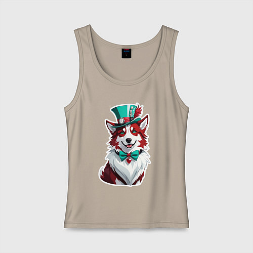 Женская майка Колли в шляпе стимпанк / Миндальный – фото 1