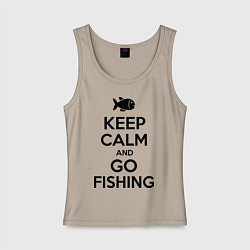 Майка женская хлопок Keep Calm & Go fishing, цвет: миндальный