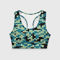 Топик спортивный женский Камуфляж пиксельный: голубой/черный, цвет: 3D-принт
