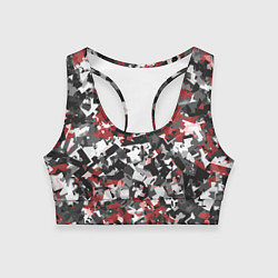 Топик спортивный женский Камуфляж: серый/красный, цвет: 3D-принт