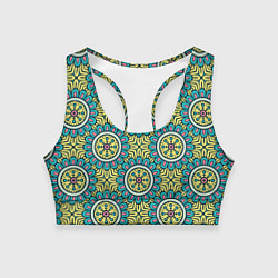 Топик спортивный женский Хризантемы: бирюзовый узор, цвет: 3D-принт