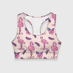 Топик спортивный женский Фламинго: розовый мотив, цвет: 3D-принт