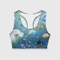 Топик спортивный женский Мультяшные рыбки Пляжная, цвет: 3D-принт