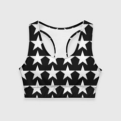 Топик спортивный женский Белые звёзды на чёрном фоне, цвет: 3D-принт