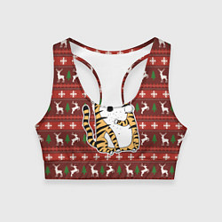 Топик спортивный женский Рождественский удивленный тигр, цвет: 3D-принт