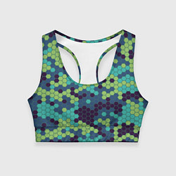 Топик спортивный женский Зеленые соты в мозаике, цвет: 3D-принт