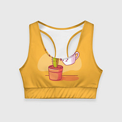 Топик спортивный женский Кактус и кружка с кофе, цвет: 3D-принт
