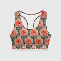 Топик спортивный женский Нежные розы паттерн, цвет: 3D-принт