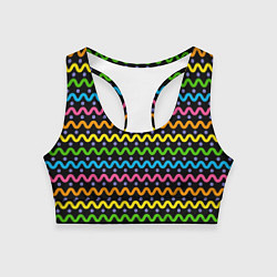 Топик спортивный женский Разноцветные волнистые линии, цвет: 3D-принт