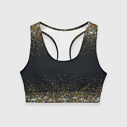 Топик спортивный женский Золотые блестки на темном фоне Сияющий глиттер, бл, цвет: 3D-принт
