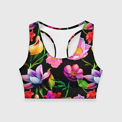 Топик спортивный женский Цветочный узор Floral pattern, цвет: 3D-принт