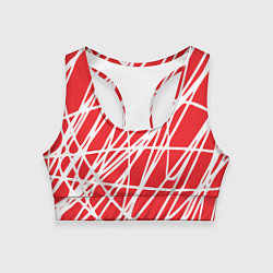 Топик спортивный женский Белые линии на красном фоне Абстракция, цвет: 3D-принт