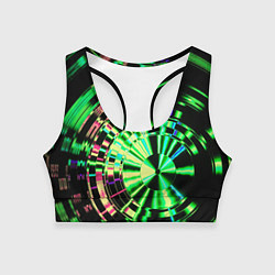 Топик спортивный женский Неоновые дискообразные узоры - Зелёный, цвет: 3D-принт