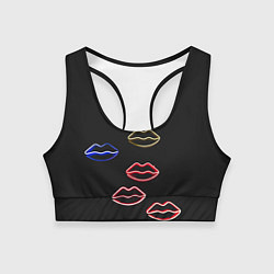 Топик спортивный женский Неоновое множество губ - Красный, цвет: 3D-принт