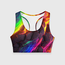 Топик спортивный женский Neon rainbow lava, цвет: 3D-принт